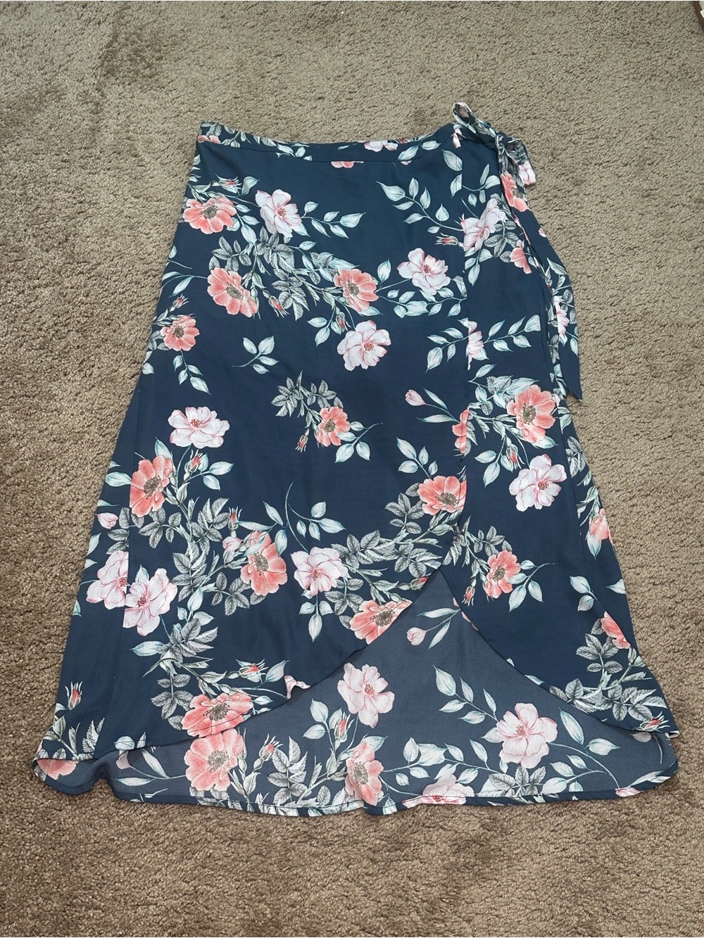 Leith Floral Wrap Skort Navy Blue Pink Size Medium